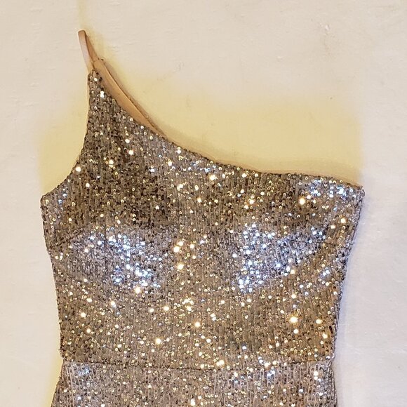 Xscape One Shoulder Silver Sequen Cocktail Evening Dress Size 6 - Picture 4 of 14